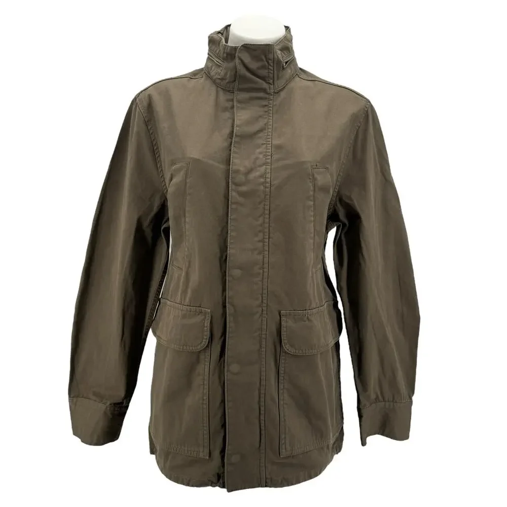 Madewell Men's Field Jacket Small Cargo Green Packable Hood Pockets 100% Cotton